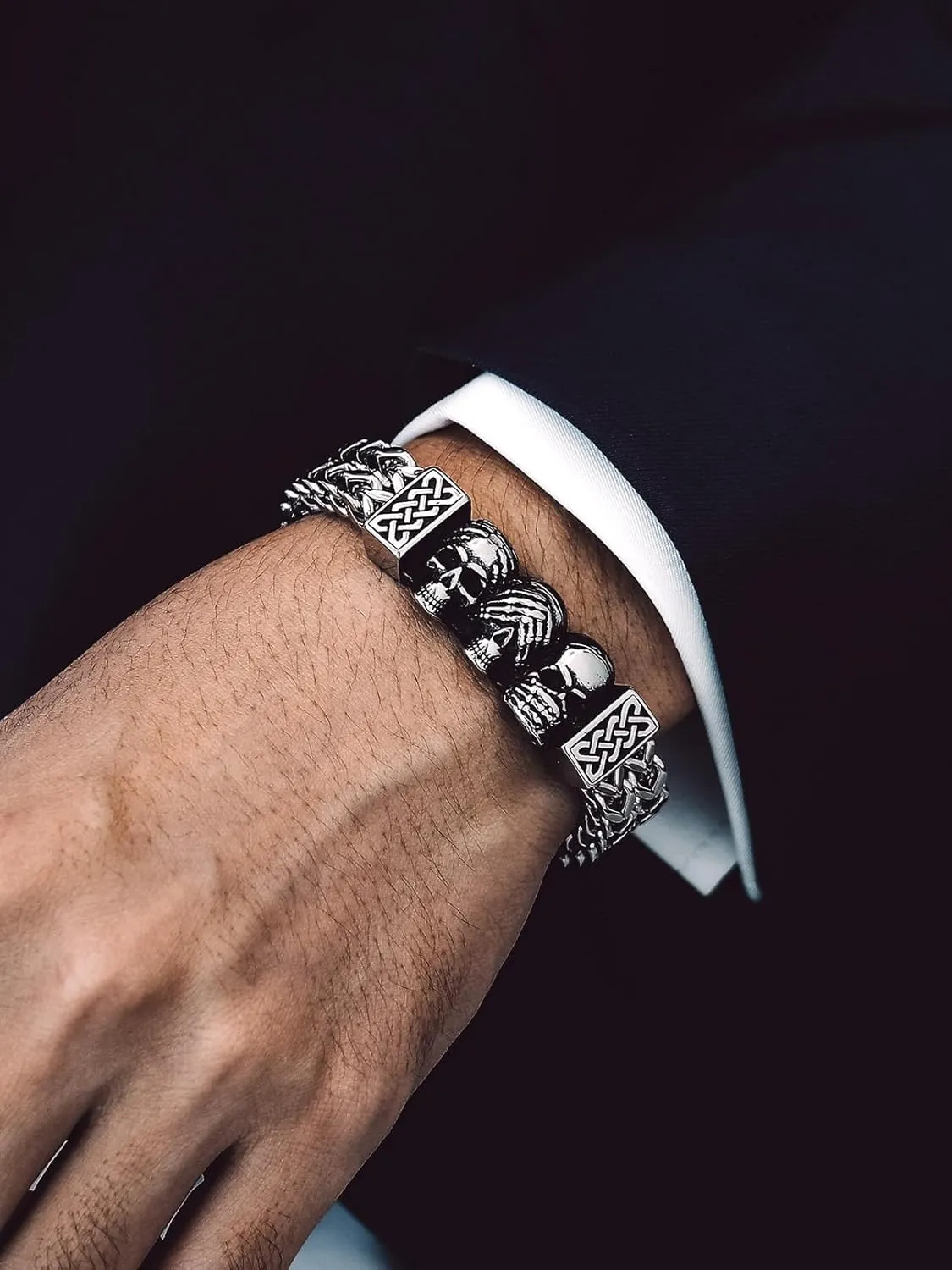 Bandmax Stainless Steel Chunky Heavy Duty Chain Bracelets for Men Handcuffs/Skulls/Celtic Knot Pendant Bracelets Biker Rapper Hip Hop Jewelry