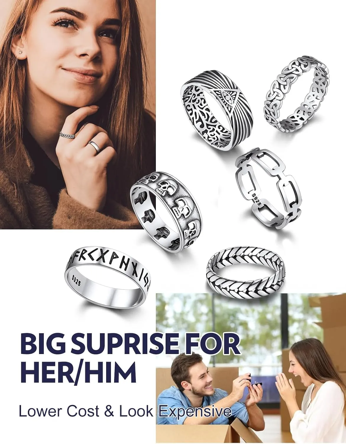 Bandmax Sterling Silver Rings for Men Women 5MM Wide Chunky Band Ring Classic Minimalist 925 Silver Rings Pinky Ring Cocktail Ring Wedding Ring
