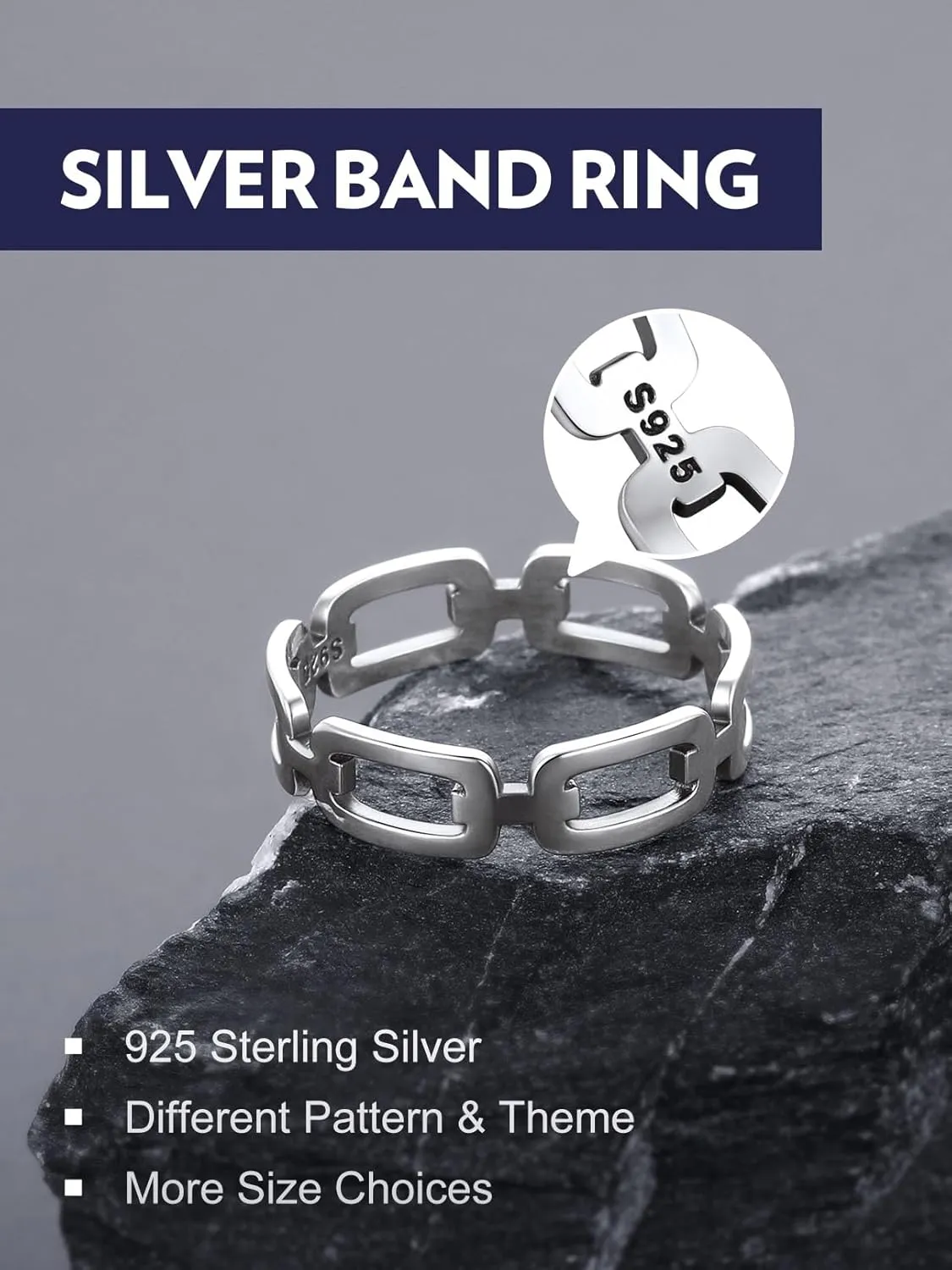 Bandmax Sterling Silver Rings for Men Women 5MM Wide Chunky Band Ring Classic Minimalist 925 Silver Rings Pinky Ring Cocktail Ring Wedding Ring