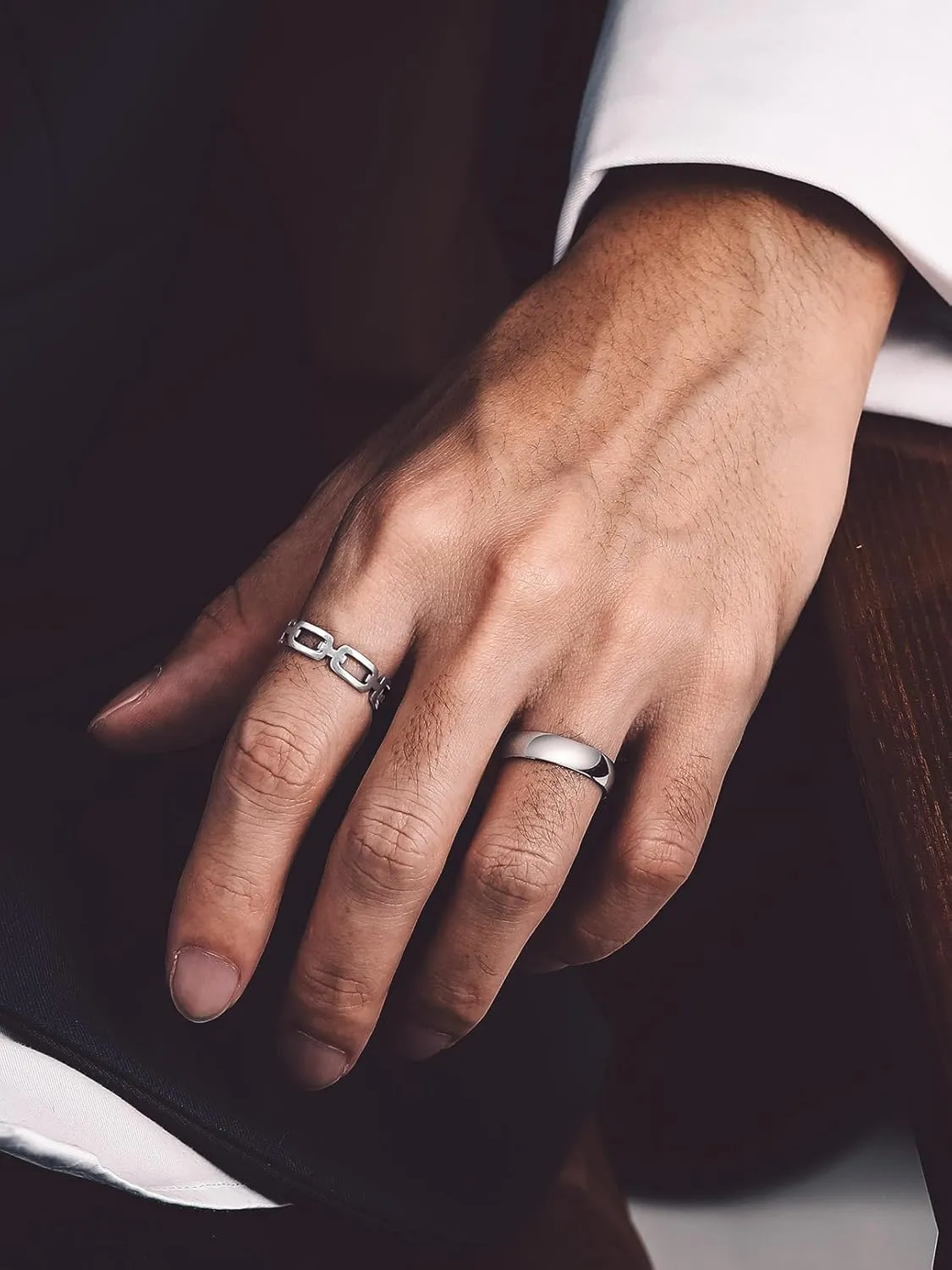 Bandmax Sterling Silver Rings for Men Women 5MM Wide Chunky Band Ring Classic Minimalist 925 Silver Rings Pinky Ring Cocktail Ring Wedding Ring