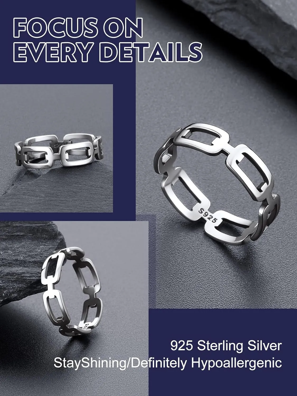 Bandmax Sterling Silver Rings for Men Women 5MM Wide Chunky Band Ring Classic Minimalist 925 Silver Rings Pinky Ring Cocktail Ring Wedding Ring