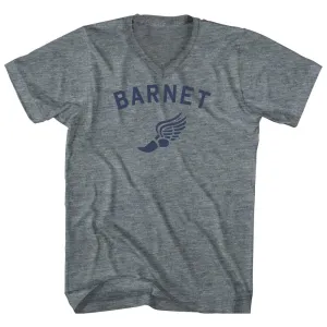 Barnet Running Track Winged Foot Tri-Blend V-neck Womens Junior Cut T-shirt