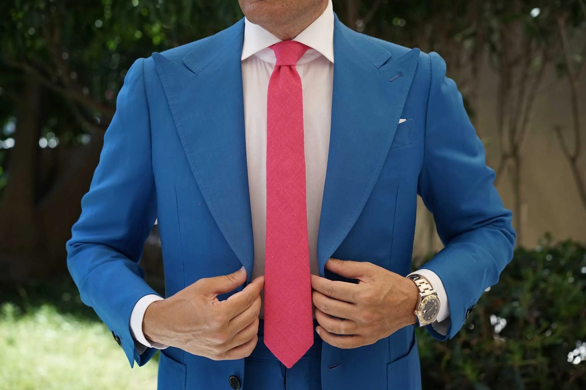 Begonia Hot Pink Linen Skinny Tie