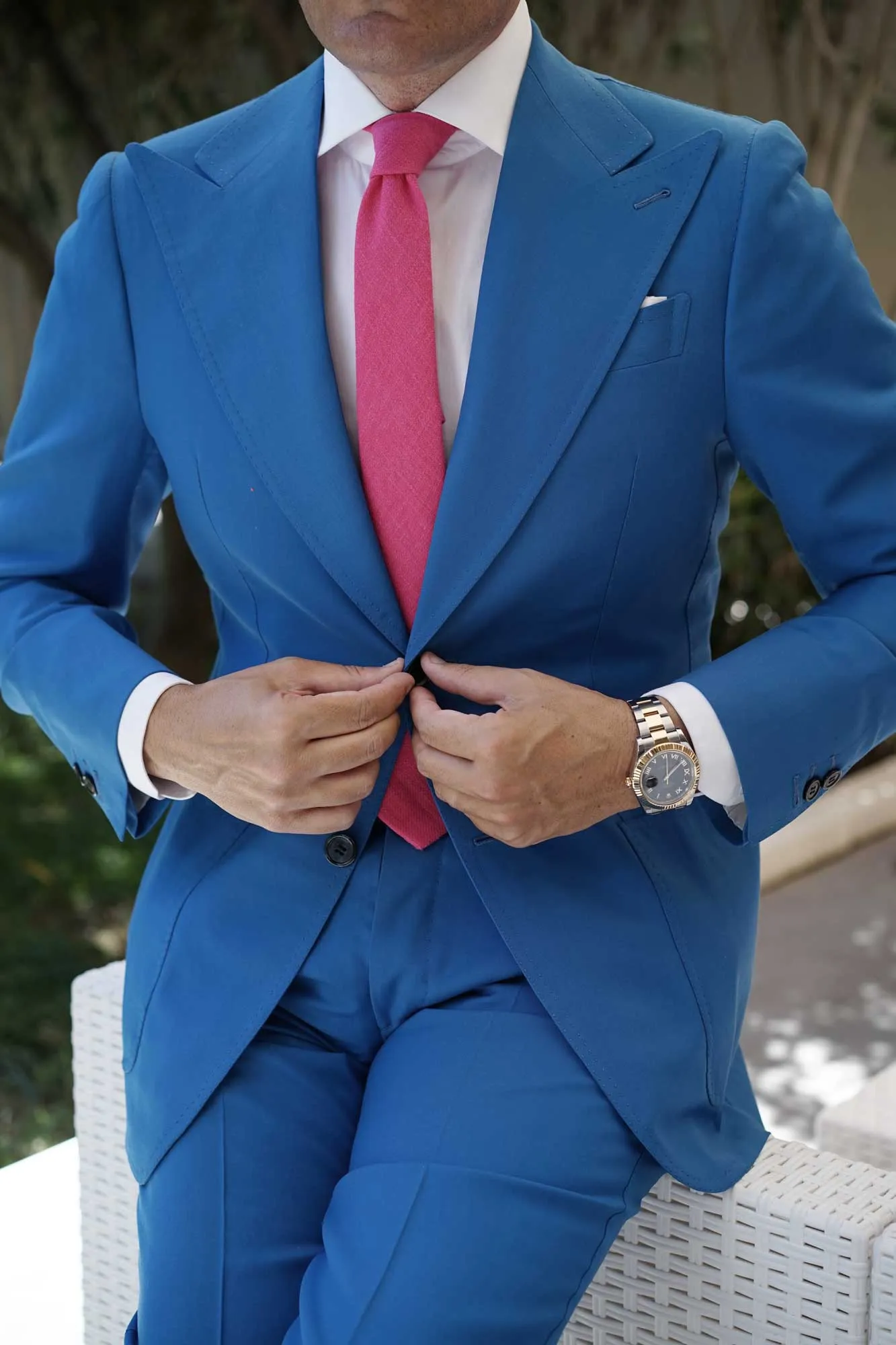 Begonia Hot Pink Linen Skinny Tie