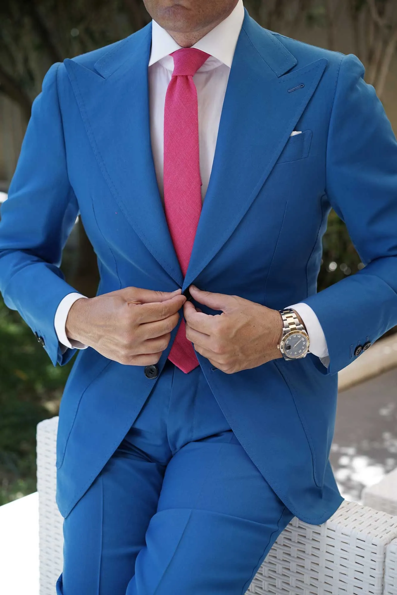 Begonia Hot Pink Linen Skinny Tie