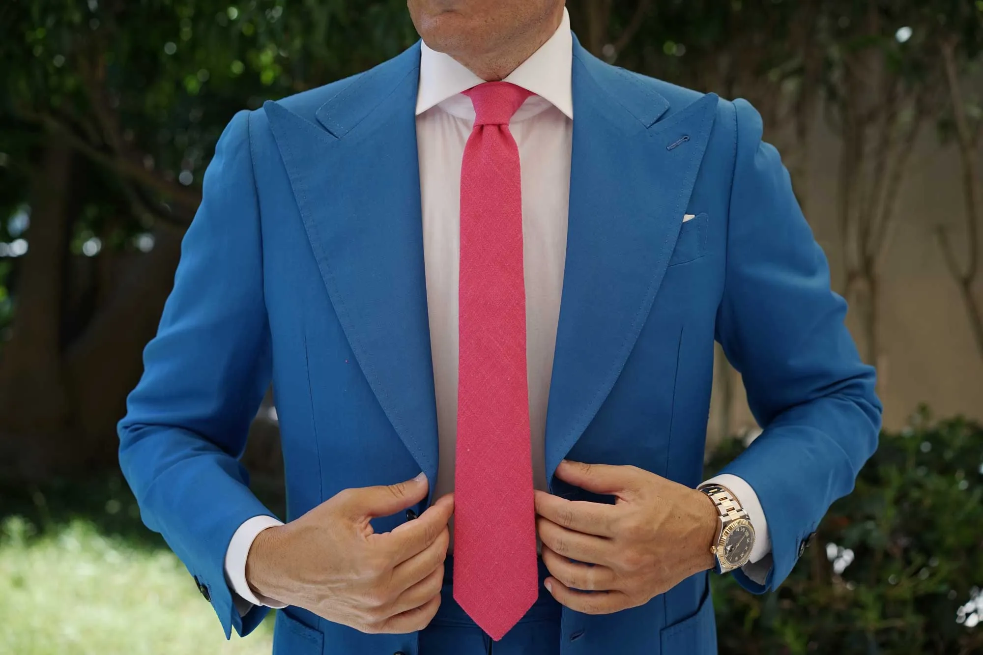 Begonia Hot Pink Linen Skinny Tie