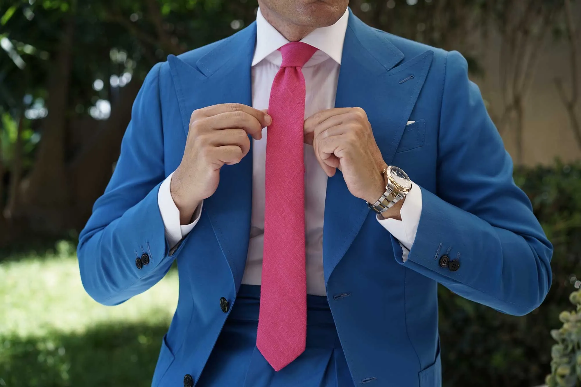 Begonia Hot Pink Linen Skinny Tie