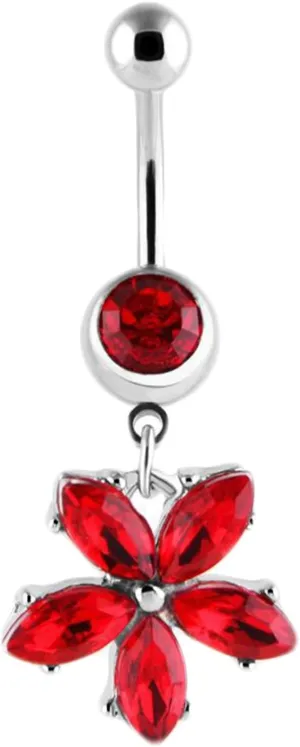 Belly Button Ring Goth, Surgical Stainless Steel Dangle Navel Rings Flower with Cubic Zirconia