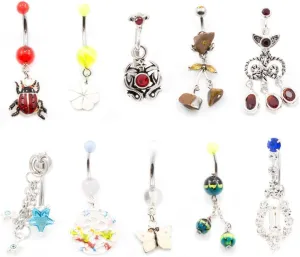 Belly Button Ring Lets Party pack of 10 Navel Rings with unique Designs 14g