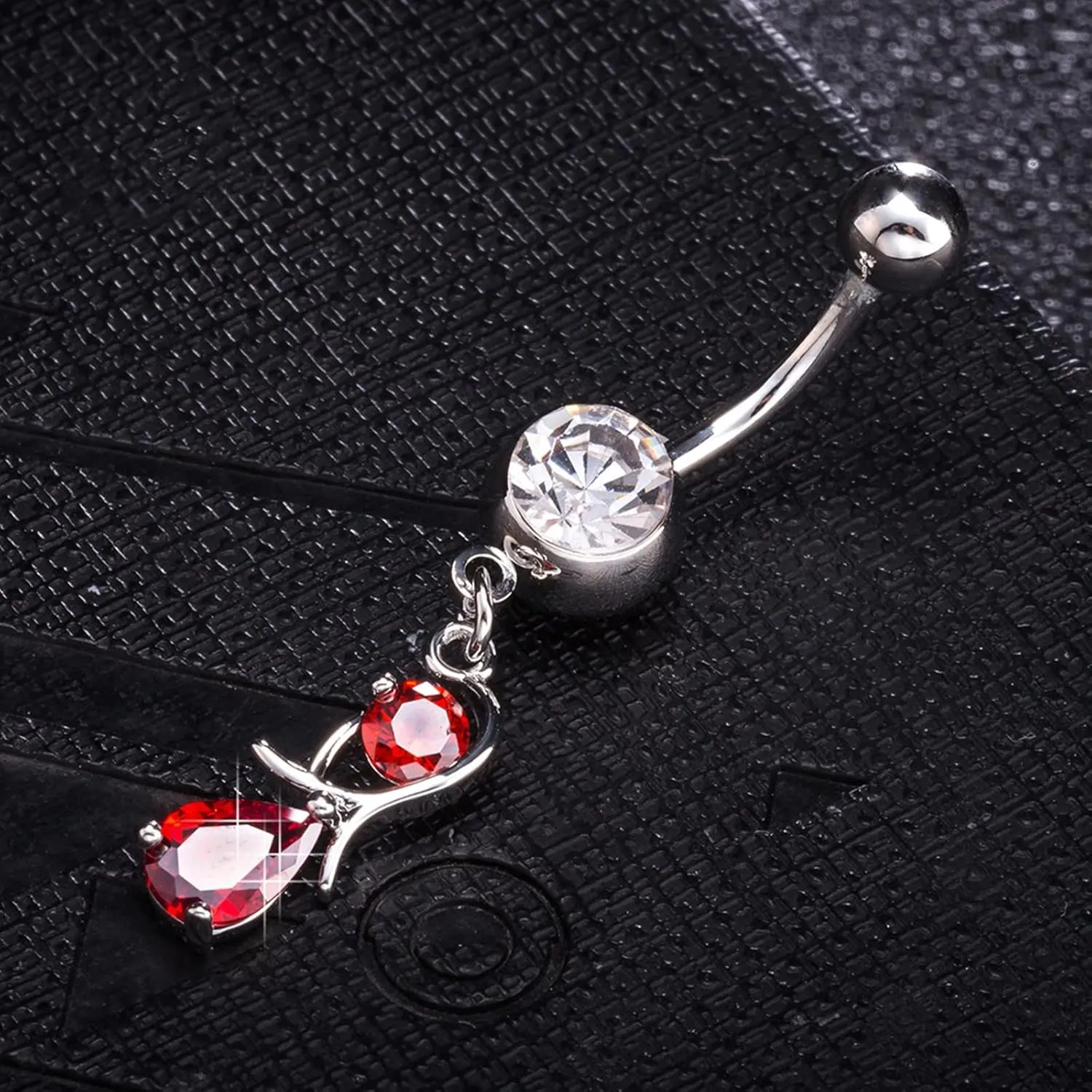 Belly Button Rings Dangling Unique, Body Jewelry for Women Piercings Water Drop and Round with Cubic Zirconia