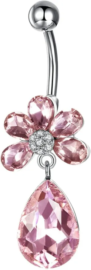 Belly Rings for Women Cheap, Navel Rings for Women Cute Flower and Teardrop with Cubic Zirconia