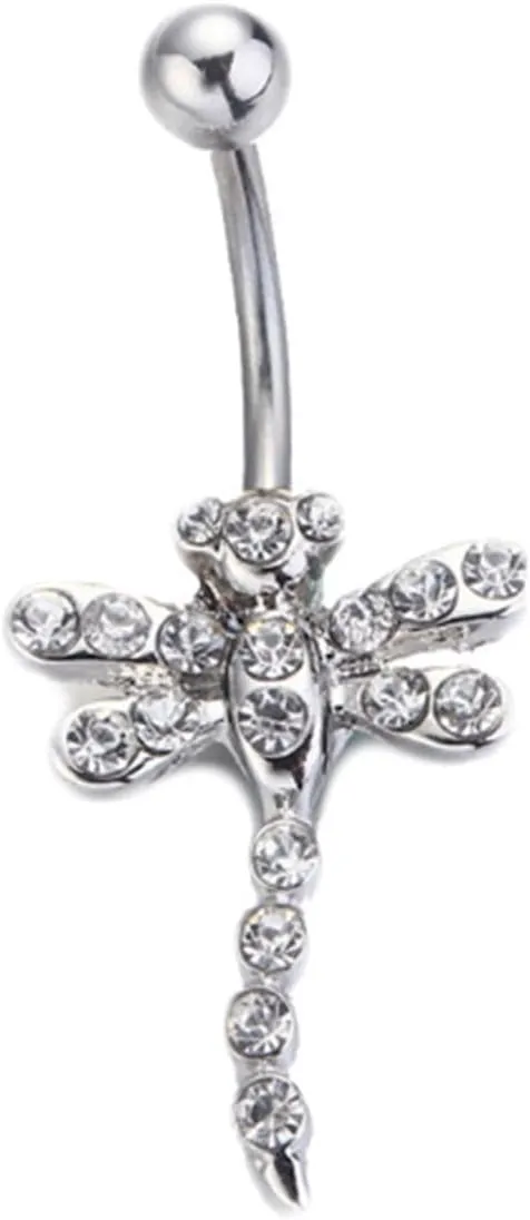Belly Rings for Women Dangling Surgical Steel, Belly Button Rings Navel Dragonfly Shape with Cubic Zirconia