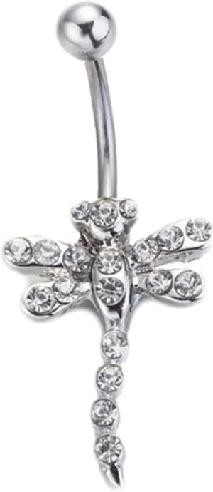Belly Rings for Women Dangling Surgical Steel, Belly Button Rings Navel Dragonfly Shape with Cubic Zirconia