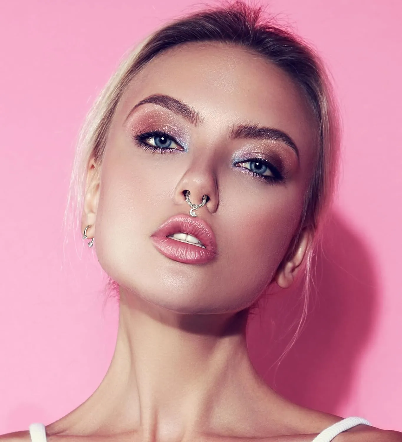 Besteel 16 Pcs Gold Septum Rings 16G Surgical Steel Nose Rings Hoops Small CZ Dangle Horseshoe Septum Clicker Piercing Jewelry Cute Lip Helix Daith Tragus Cartilage Earrings for Women Men 10MM