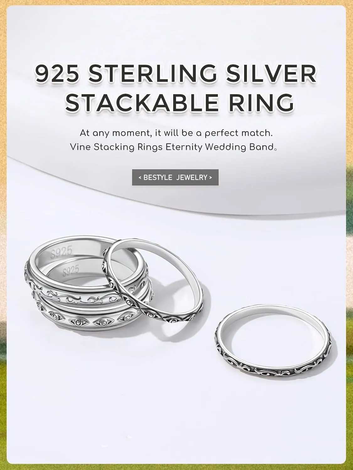 Bestyle Dainty Silver Celtic Knot/Evil Eye Ring - 2mm Slim Band Ring/ 3.5mm Spinning Rolling Ring, Thin Vintage Finger Thumb Ring for Women Girls, Gift Packaged