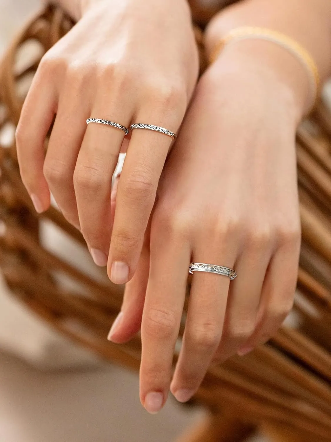 Bestyle Dainty Silver Celtic Knot/Evil Eye Ring - 2mm Slim Band Ring/ 3.5mm Spinning Rolling Ring, Thin Vintage Finger Thumb Ring for Women Girls, Gift Packaged