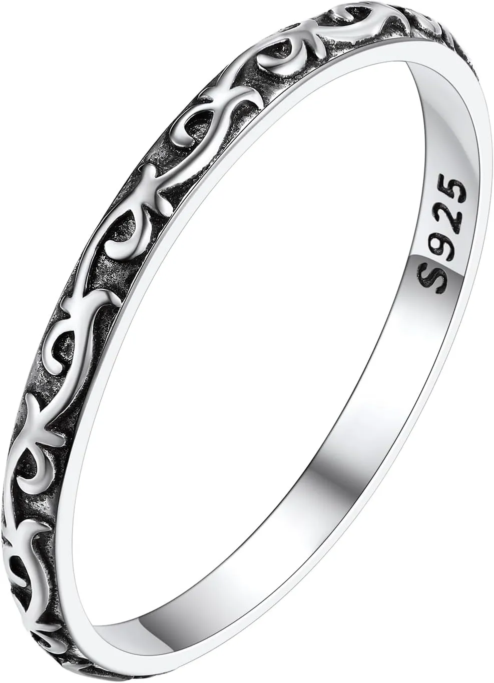 Bestyle Dainty Silver Celtic Knot/Evil Eye Ring - 2mm Slim Band Ring/ 3.5mm Spinning Rolling Ring, Thin Vintage Finger Thumb Ring for Women Girls, Gift Packaged