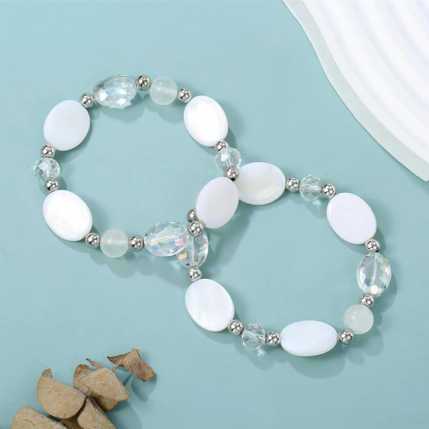 Big Beaded Bracelets for Women for women Multi Rows Boho Crystal Shell Beads Elastic Stretch Bracelets Trendy Fashion Jewelry