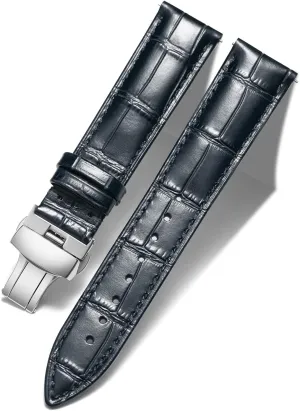 BINLUN Leather Watch Strap Quick Release Strap with Silver Butterfly Deployment Buckle 12mm 13mm 14mm 15mm 16mm 17mm 18mm 19mm 20mm 21mm 22mm 23mm 24mm Watch Band for Men Women