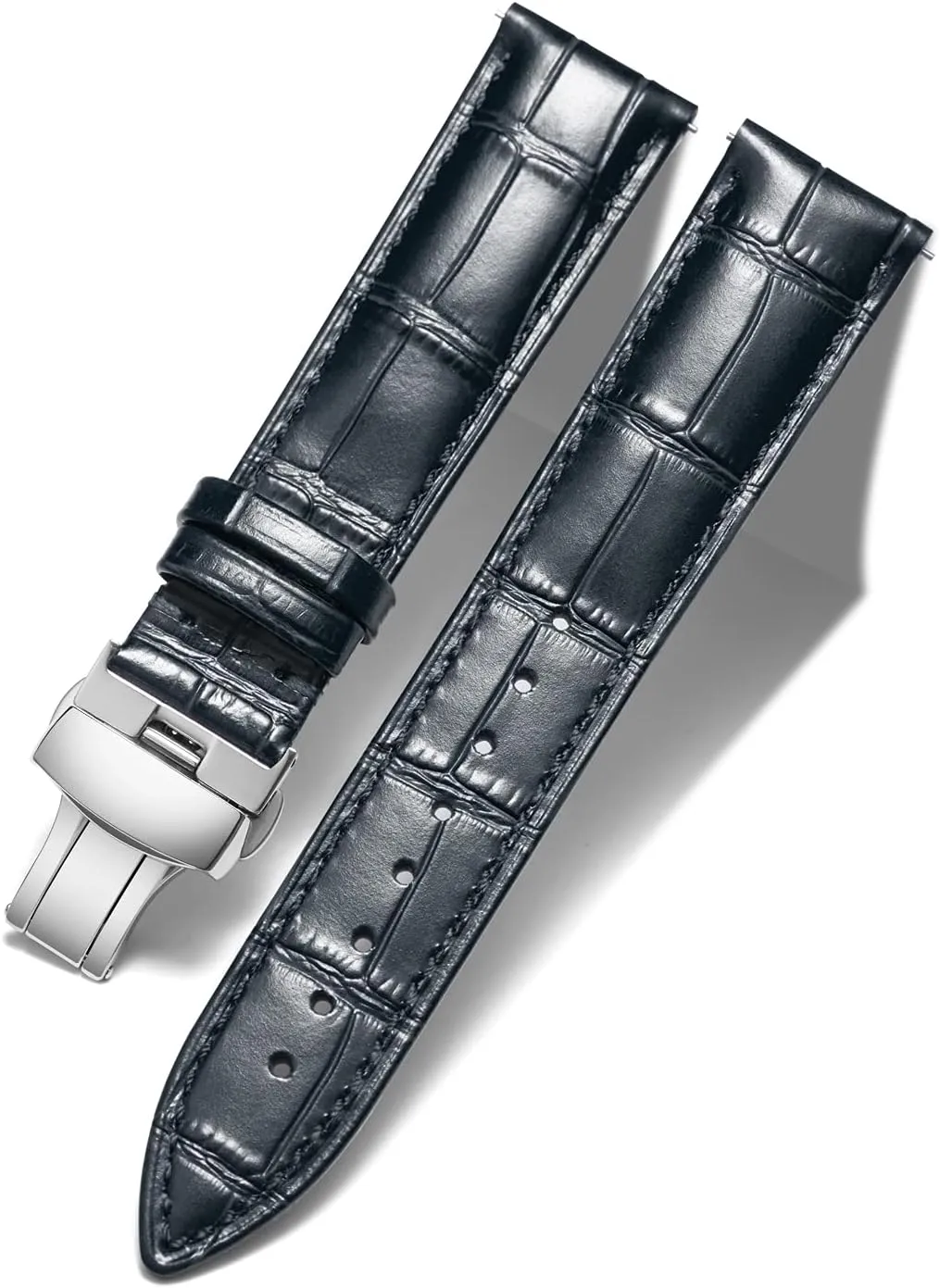 BINLUN Leather Watch Strap Quick Release Strap with Silver Butterfly Deployment Buckle 12mm 13mm 14mm 15mm 16mm 17mm 18mm 19mm 20mm 21mm 22mm 23mm 24mm Watch Band for Men Women