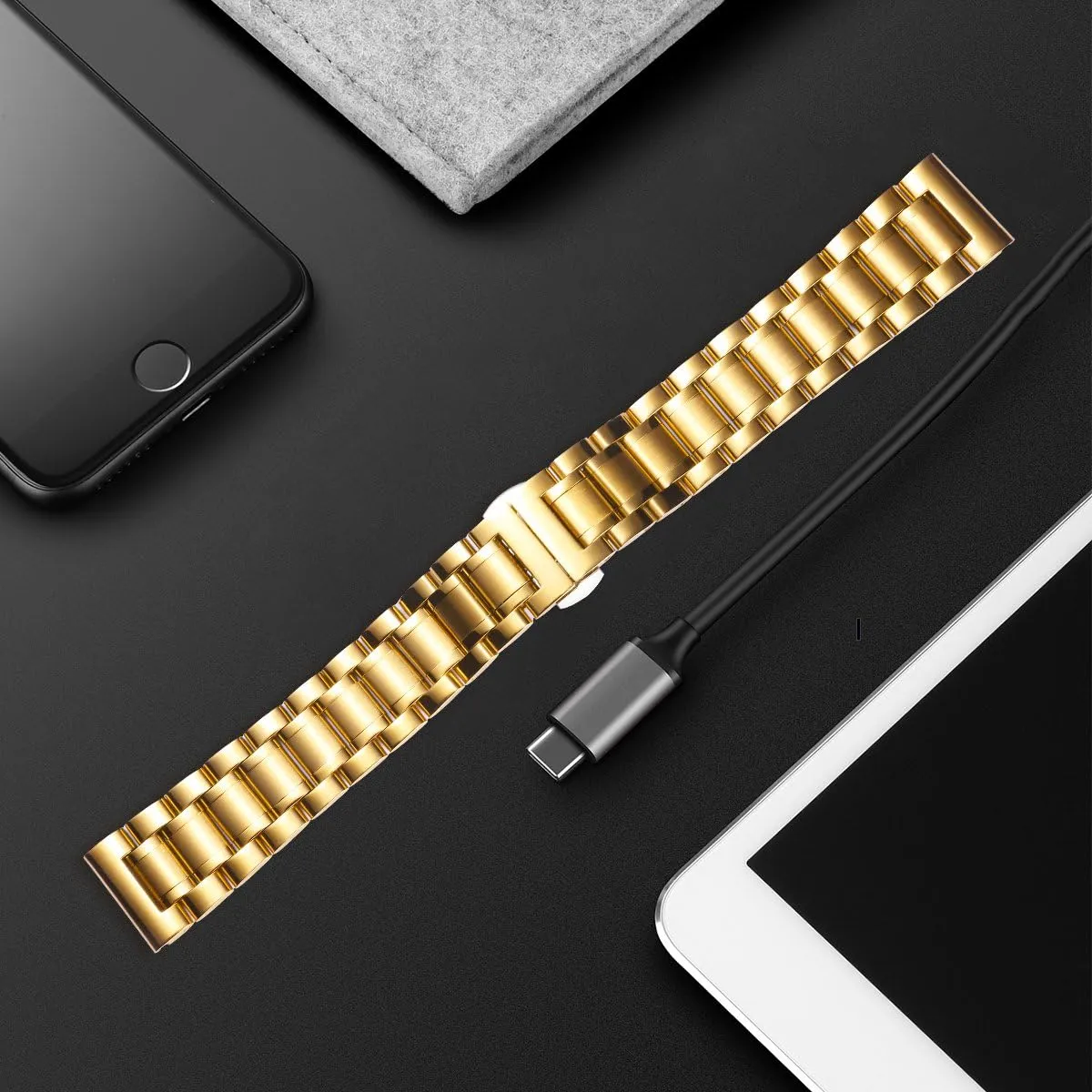 BINLUN Stainless Steel Watch Bands Quick Release 12mm-24mm Universal Metal Replacement Watch Straps SmartWatch Bracelets Links Straight & Curved Ends Men Women 6 Colors(Gold,22mm)