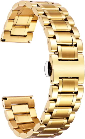 BINLUN Stainless Steel Watch Bands Quick Release 12mm-24mm Universal Metal Replacement Watch Straps SmartWatch Bracelets Links Straight & Curved Ends Men Women 6 Colors(Gold,22mm)
