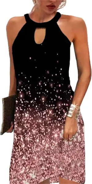 BIRW Women Summer Over The Knee Dress 2025 Casual Floral Halter Beach Vacation Sundresses with Pockets