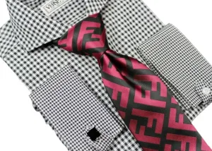 Black and Red FF Men's Fashion Design Luxury Necktie and Hanky Set