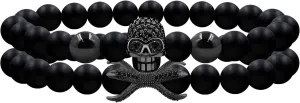 Black Onyx Round Bead Bracelet, Natural Energy Stone, Wear Skull Inlaid Zirconia, Bring You Good Luck, Best Wishes for Your Lover. Couple Bracelet, Gift of Eternal Love.