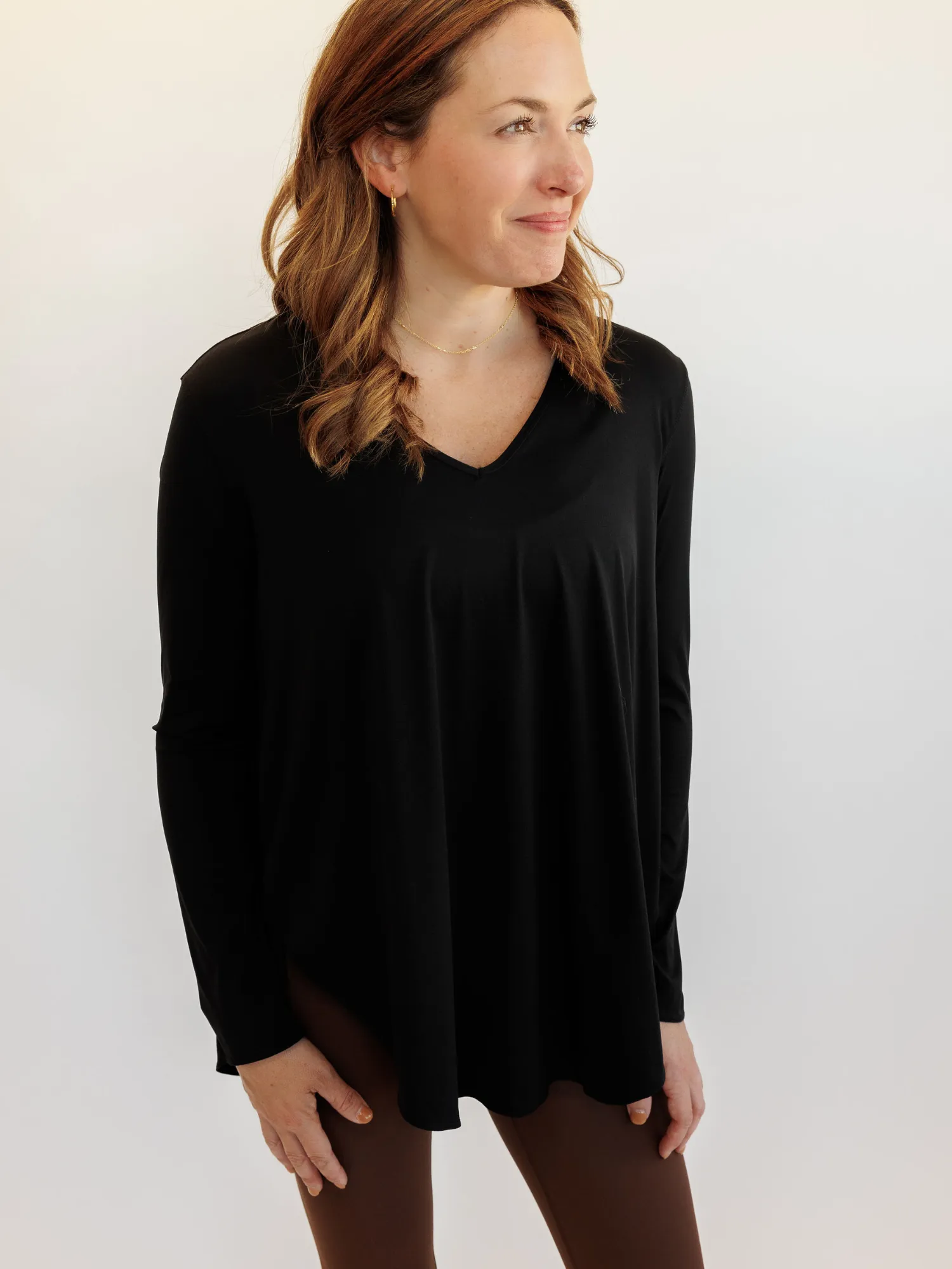 Black "Sadie" Asymmetrical Scoop Hem Long Sleeve Lightweight Top