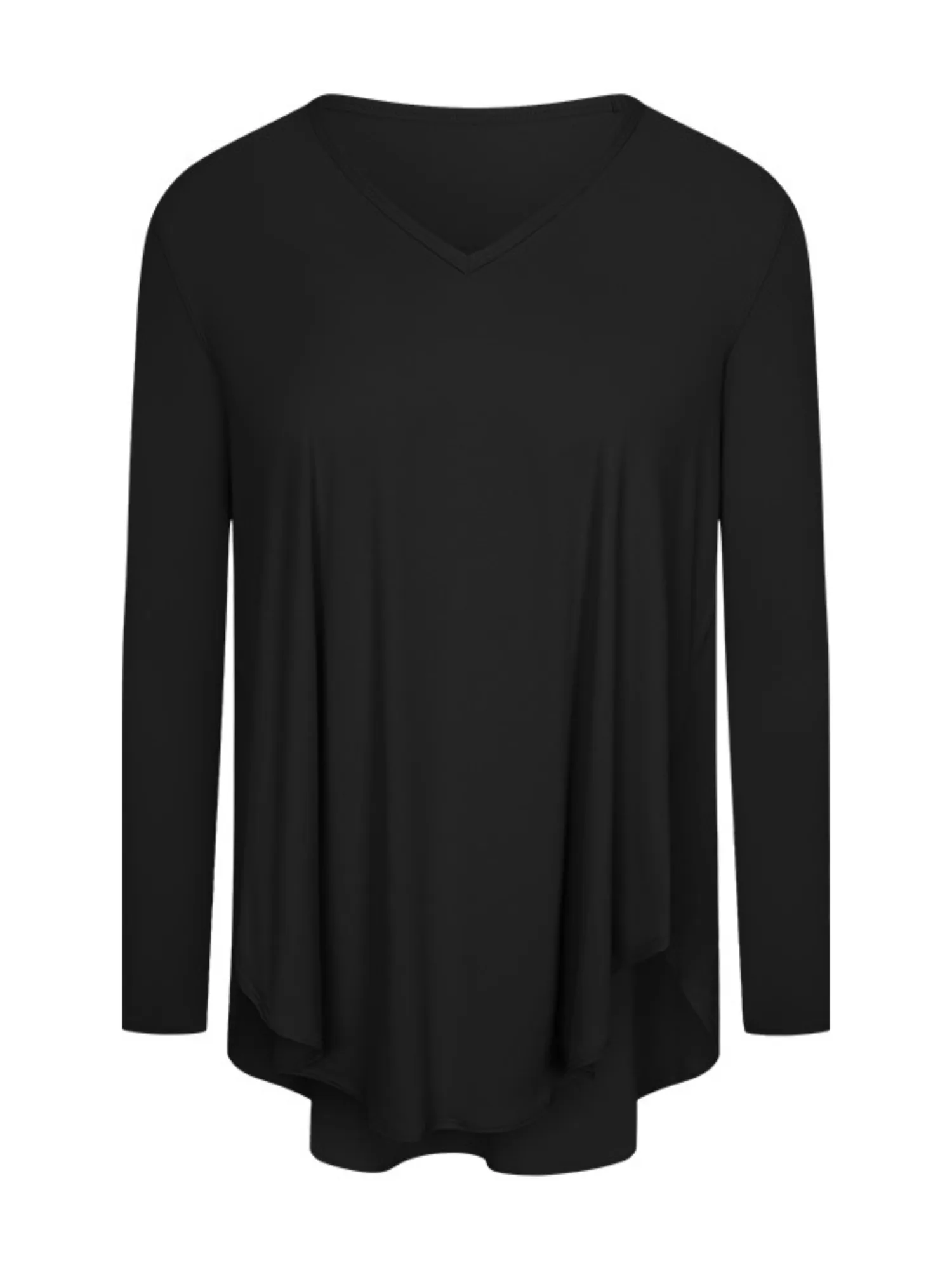 Black "Sadie" Asymmetrical Scoop Hem Long Sleeve Lightweight Top