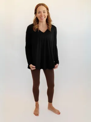Black "Sadie" Asymmetrical Scoop Hem Long Sleeve Lightweight Top