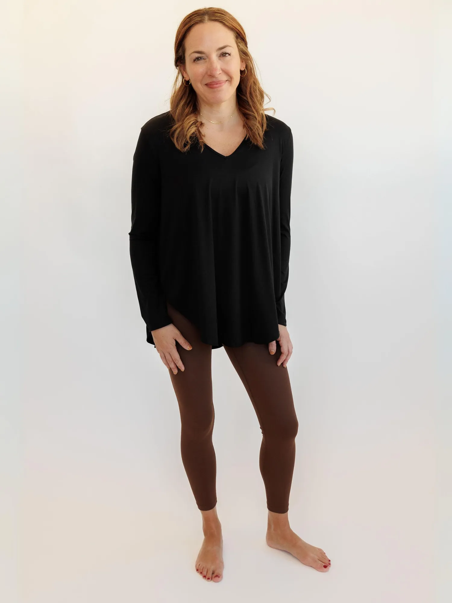Black "Sadie" Asymmetrical Scoop Hem Long Sleeve Lightweight Top