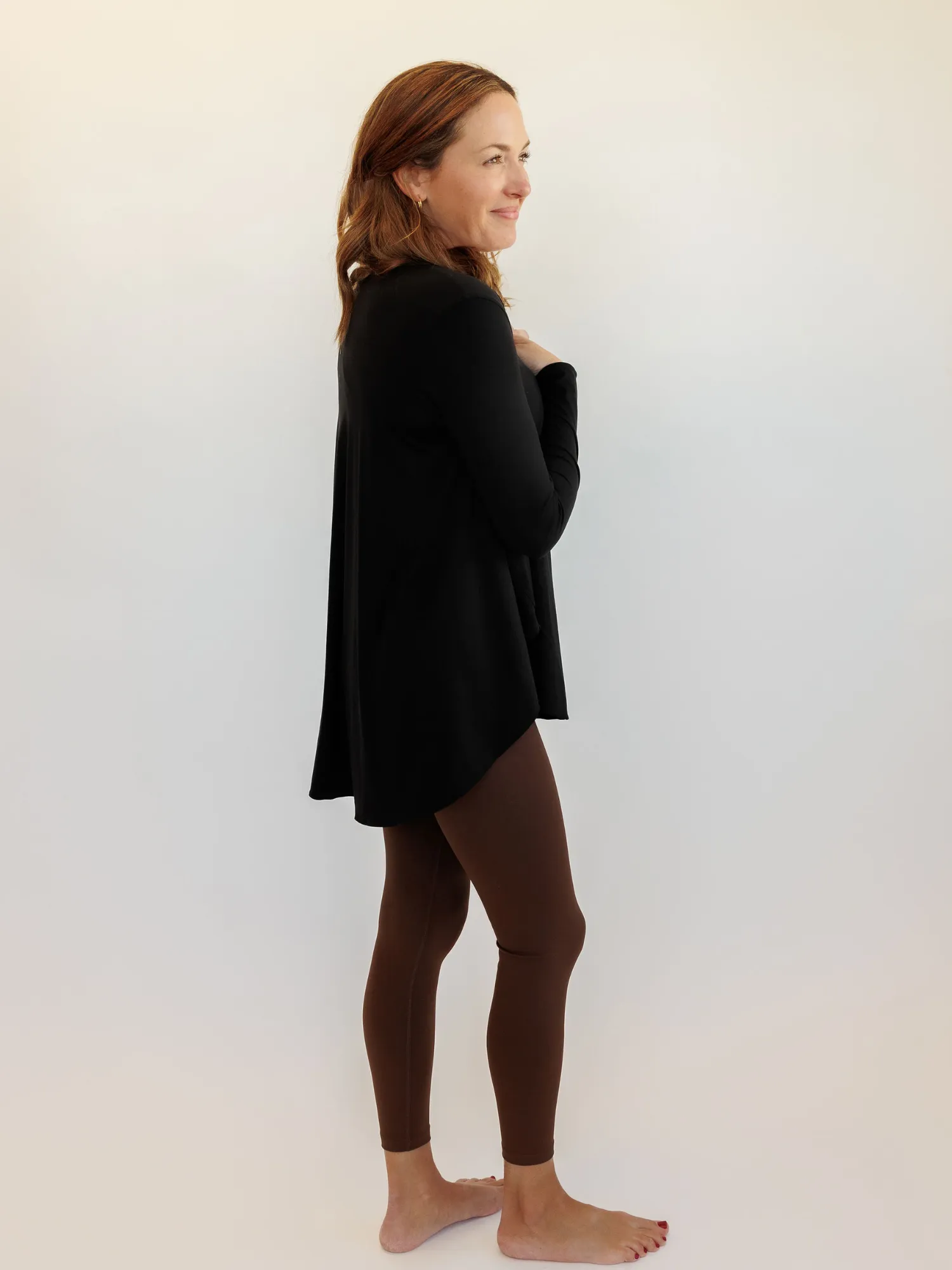Black "Sadie" Asymmetrical Scoop Hem Long Sleeve Lightweight Top