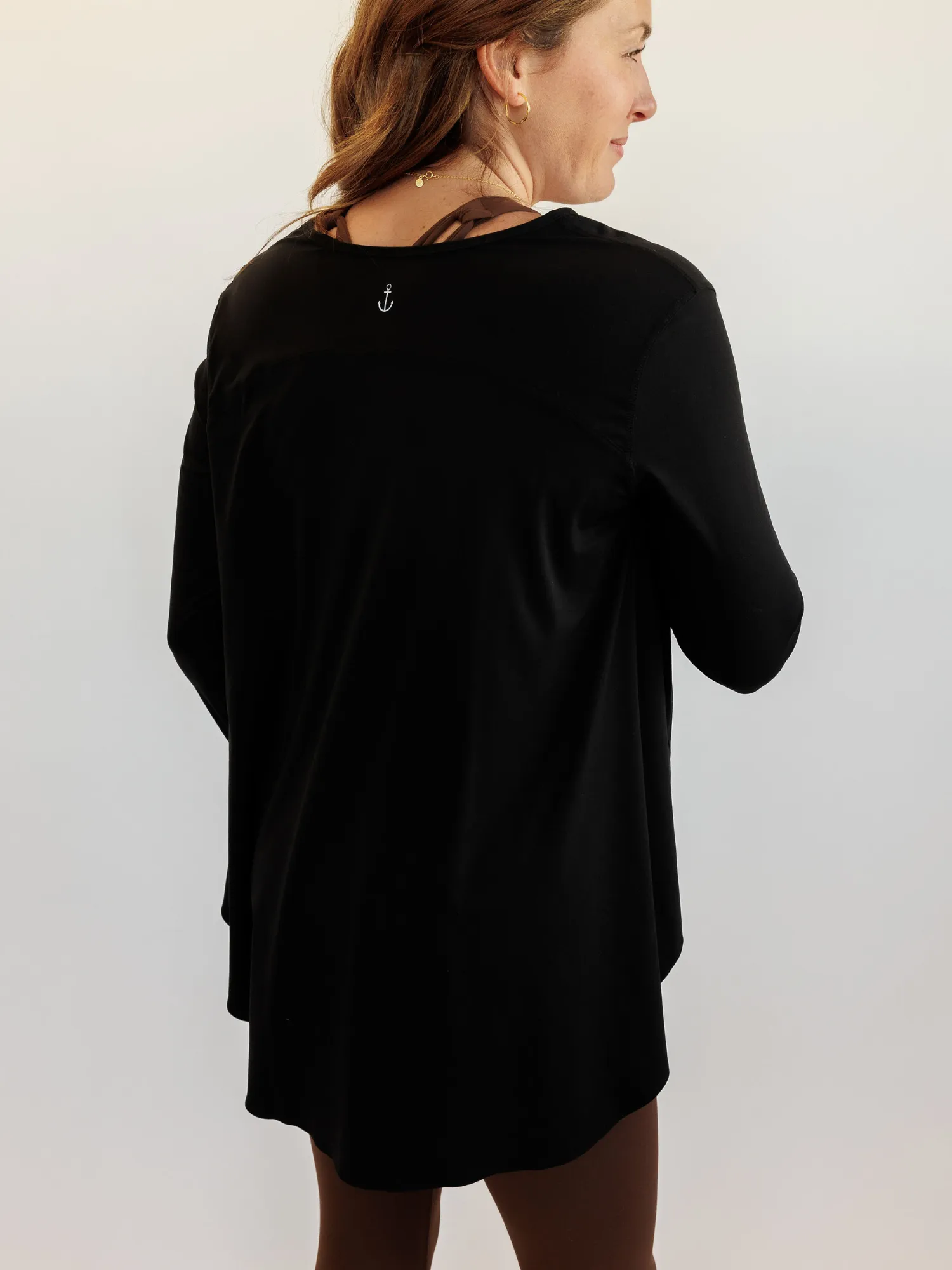 Black "Sadie" Asymmetrical Scoop Hem Long Sleeve Lightweight Top