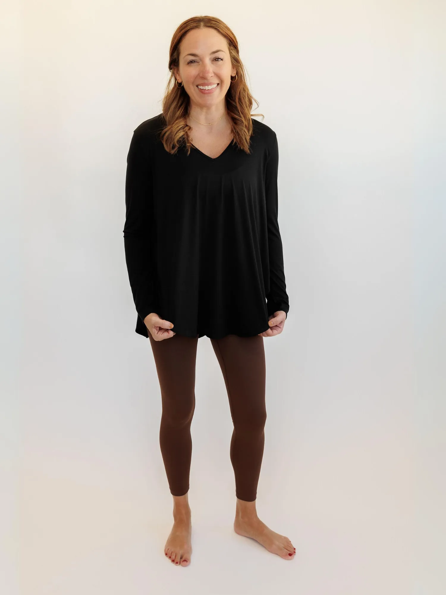 Black "Sadie" Asymmetrical Scoop Hem Long Sleeve Lightweight Top