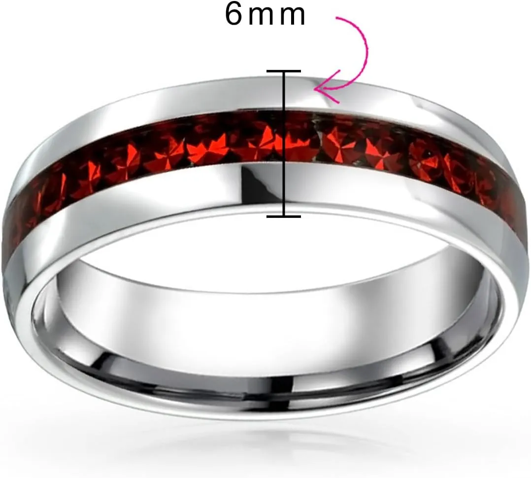 Bling Jewelry Customize Channel Set Crystal Eternity Band Ring Unisex Silver Toned Stainless Steel Birthstone Month Colors 6mm Sizes 5-12