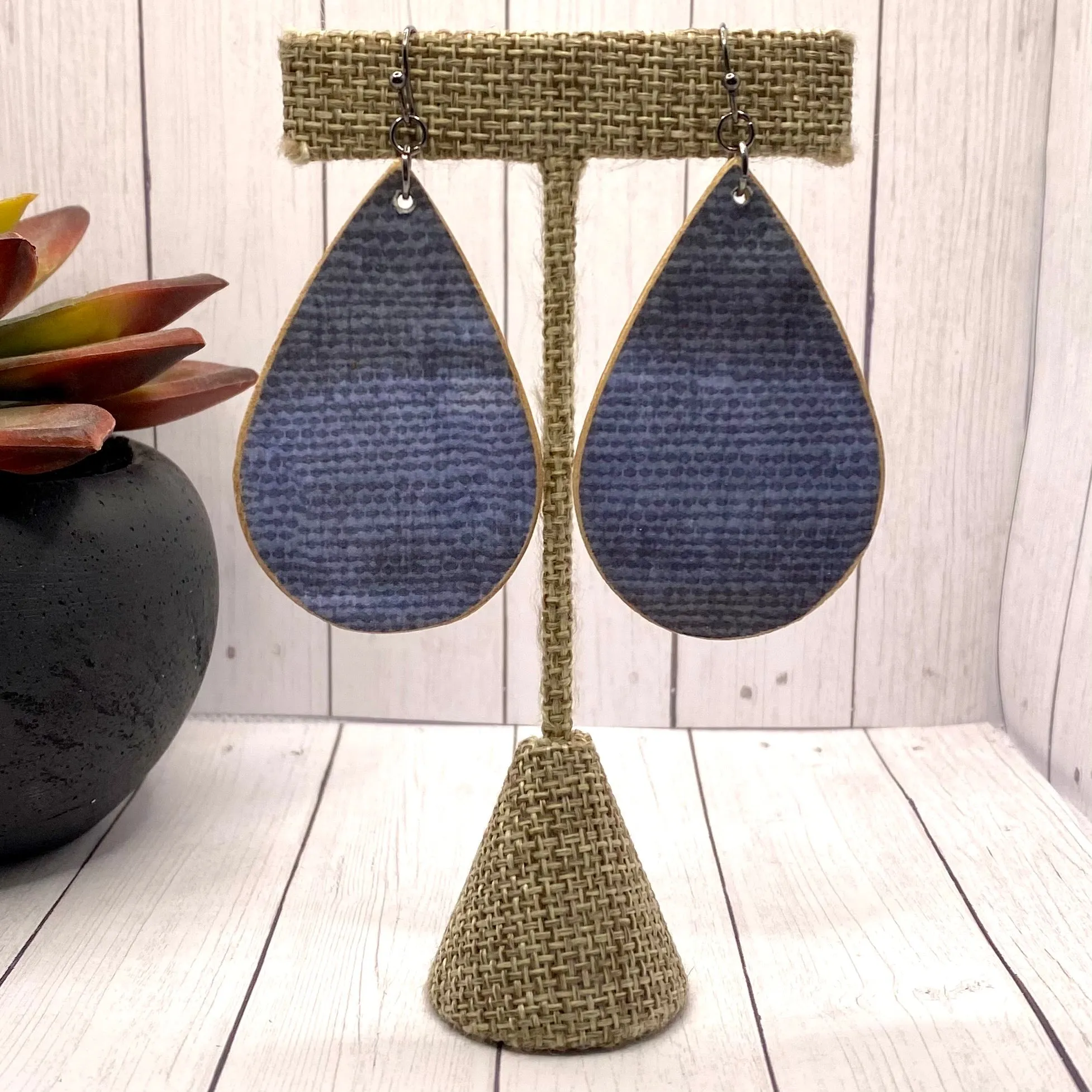 Blue Wood Earrings