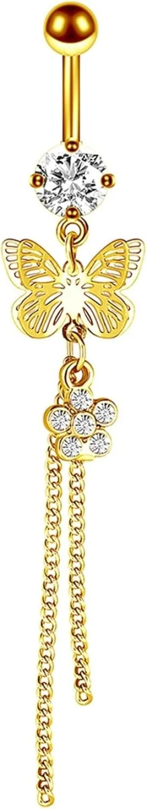 Body Piercing Jewelry for Women, Stainless Steel Piercing Jewelry Cubic Zirconia Gold Water Drop Round White 5G for Women Body Piercing Jewelry