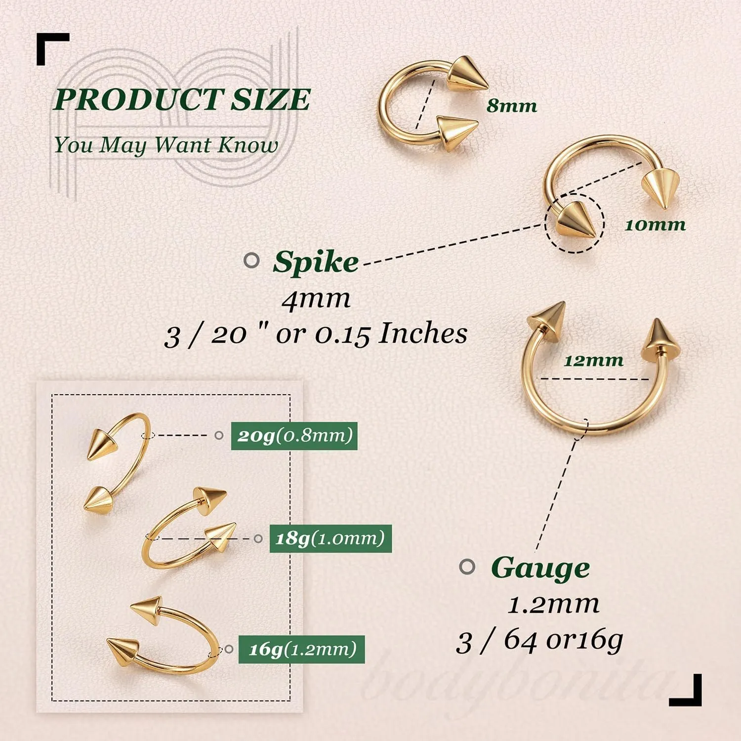 BodyBonita G23 Titanium Horseshoe Septum Rings - 2/3pcs Nose Rings Circular Barbell Spikes Septum Jewelry Nose Piercing Jewelry Conch Helix Rook Lip Cartilage Earring for Women Men Gold/Silver/Black