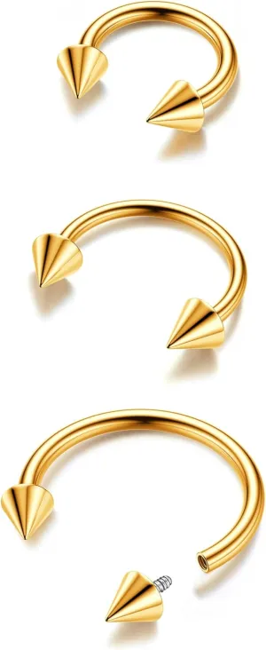 BodyBonita G23 Titanium Horseshoe Septum Rings - 2/3pcs Nose Rings Circular Barbell Spikes Septum Jewelry Nose Piercing Jewelry Conch Helix Rook Lip Cartilage Earring for Women Men Gold/Silver/Black