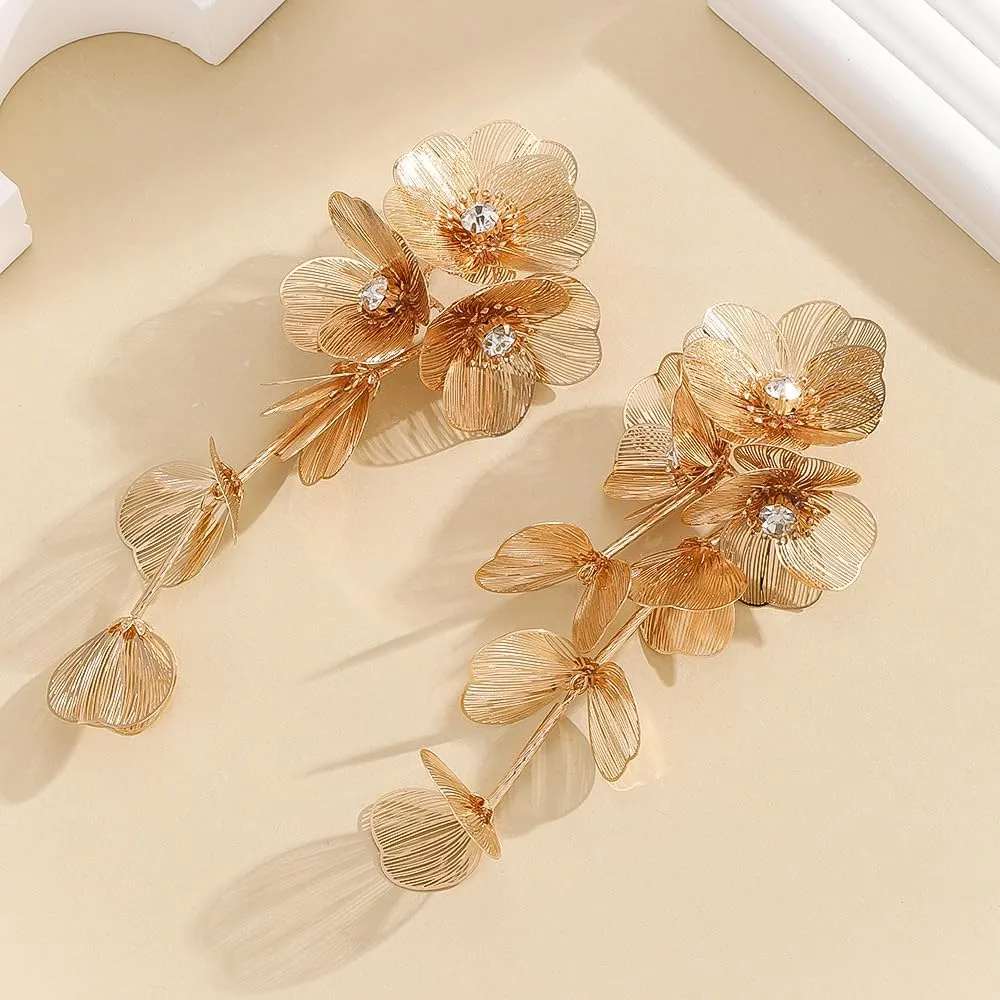 Bohemian Big Flower Dangle Earrings - Fabric Floral Design for Women