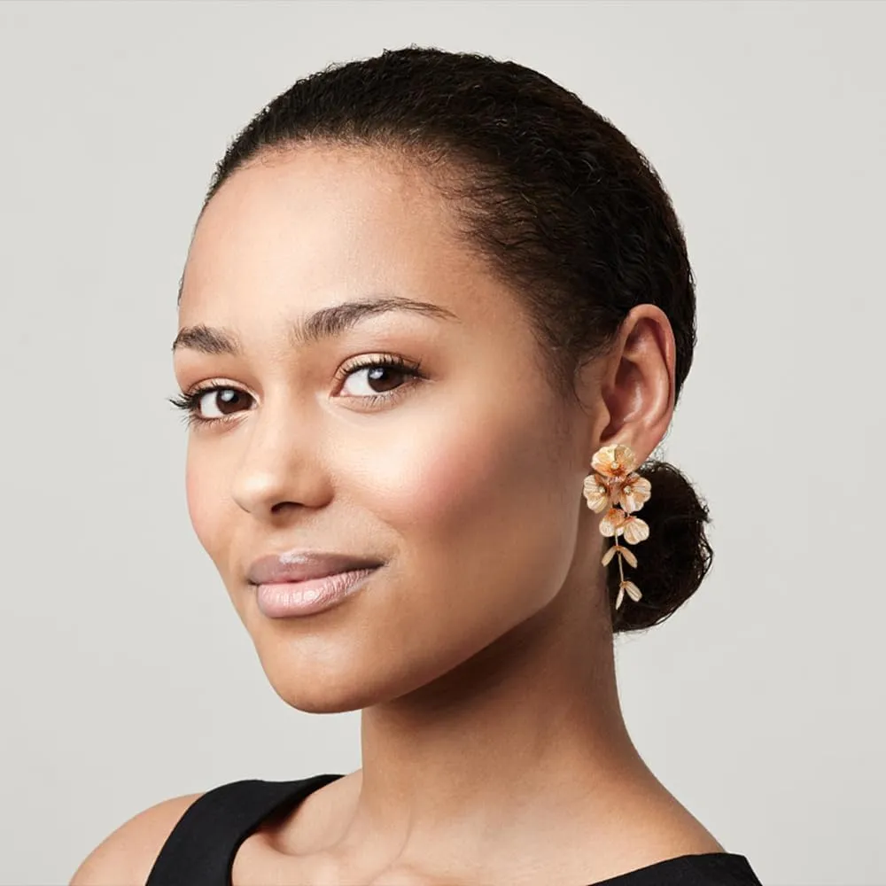 Bohemian Big Flower Dangle Earrings - Fabric Floral Design for Women