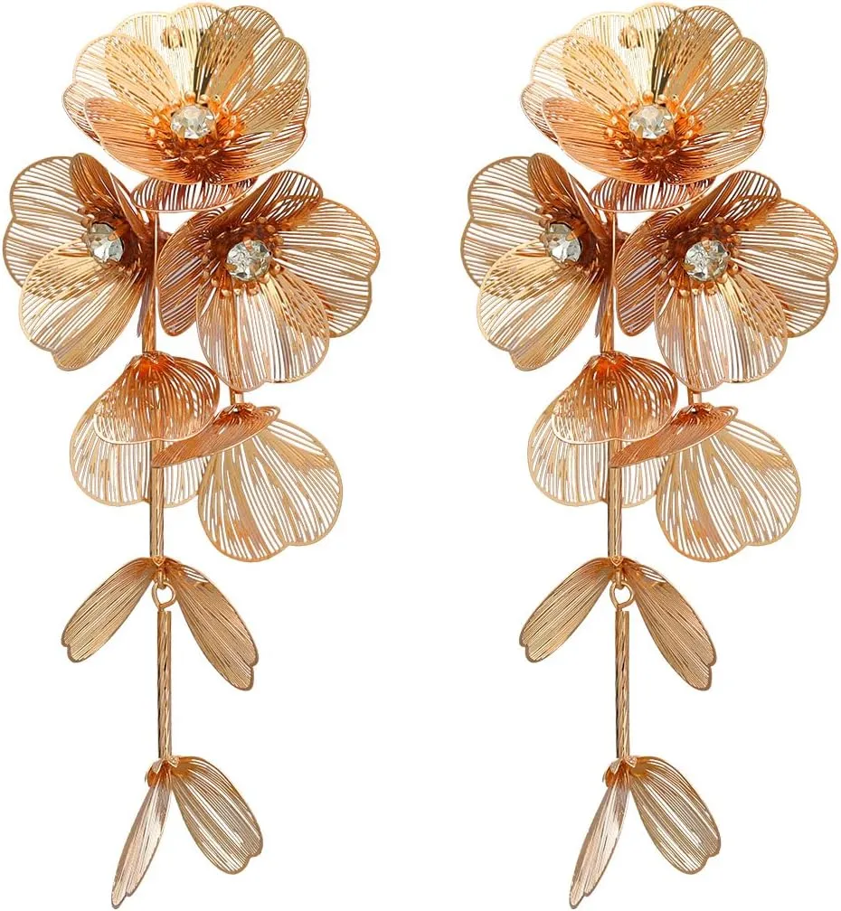 Bohemian Big Flower Dangle Earrings - Fabric Floral Design for Women