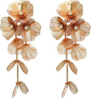 Bohemian Big Flower Dangle Earrings - Fabric Floral Design for Women