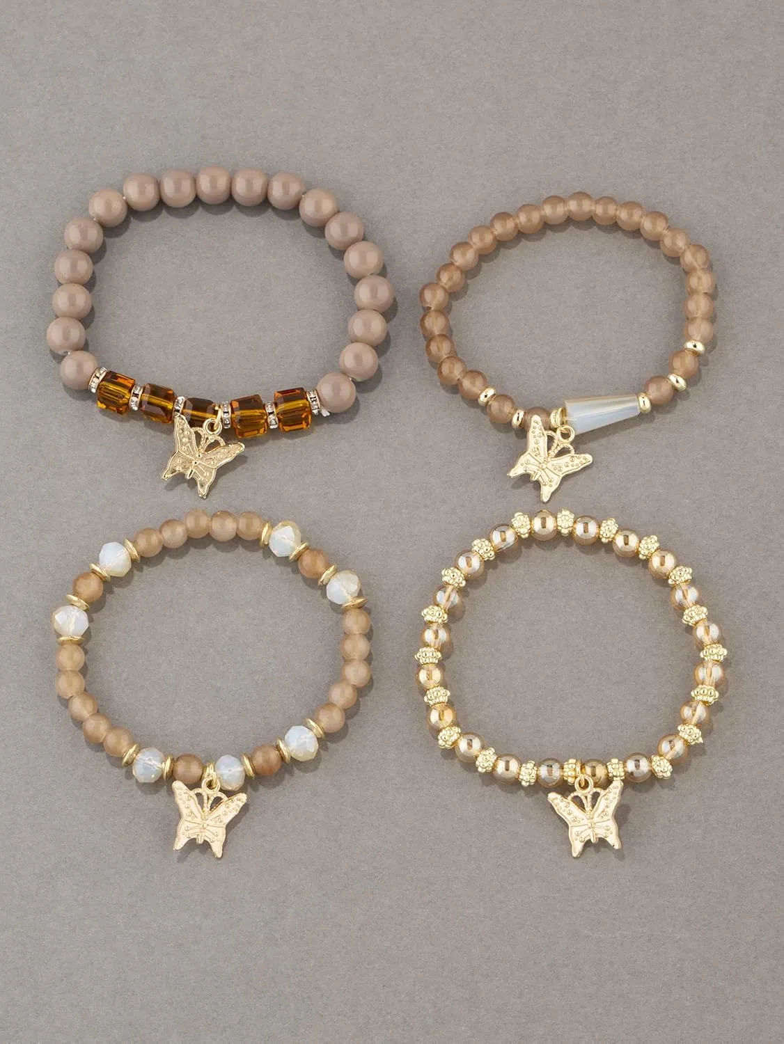 Bohemian Bracelets for Women Gold Beaded Stackable Stretch Bracelet Set Butterfly Elastic Multilayer Colorful Charm Bracelets Summer Beach Jewelry