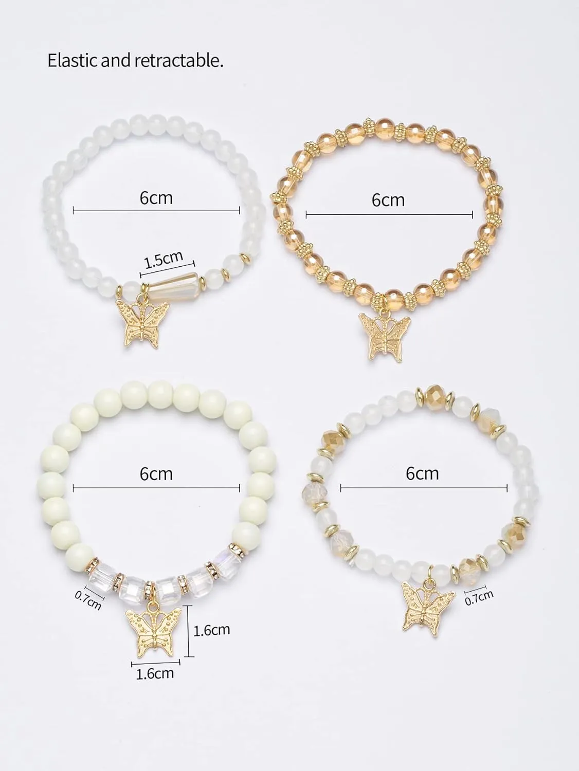 Bohemian Bracelets for Women Gold Beaded Stackable Stretch Bracelet Set Butterfly Elastic Multilayer Colorful Charm Bracelets Summer Beach Jewelry