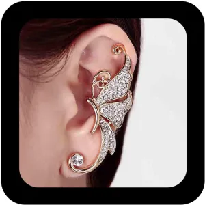 Bohemian Cz Butterfly Crawler Earrings Crystal Cuff Wrap Earrings Paved Butterfly Clip Earrings Gold Cartilage Cuff Earrings No Piercing Earrings Jewelry for Women and Girls