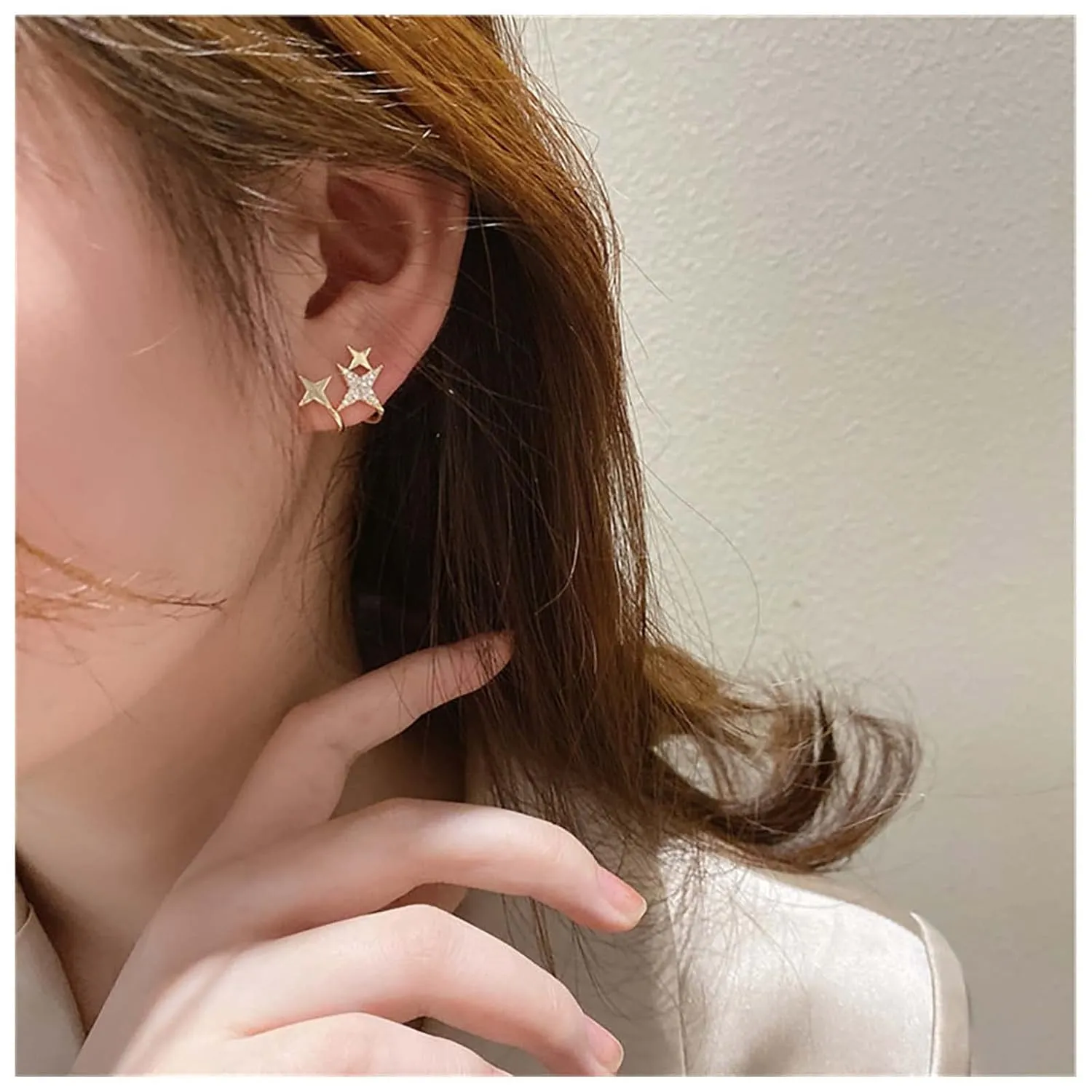 Boho Cz Star Stud Earrings Reteo Star Earrings North Star Ear Cuff Earrings Crystal Sunburst Earrings Jewelry for Women and Girls