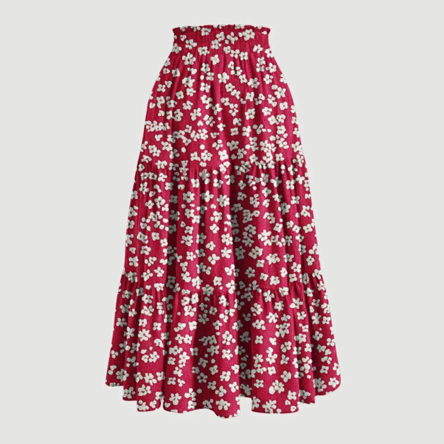 Boho Skirts for Women 2025 Summer Trendy Floral Flowy Maxi Skirt Elastic High Waist Tiered A-Line Beach Dress
